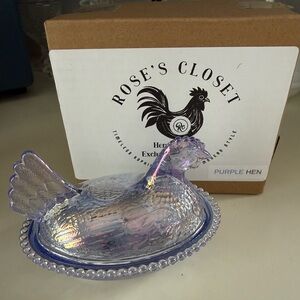 Rose’s Closet purple carnival hen on nest with box